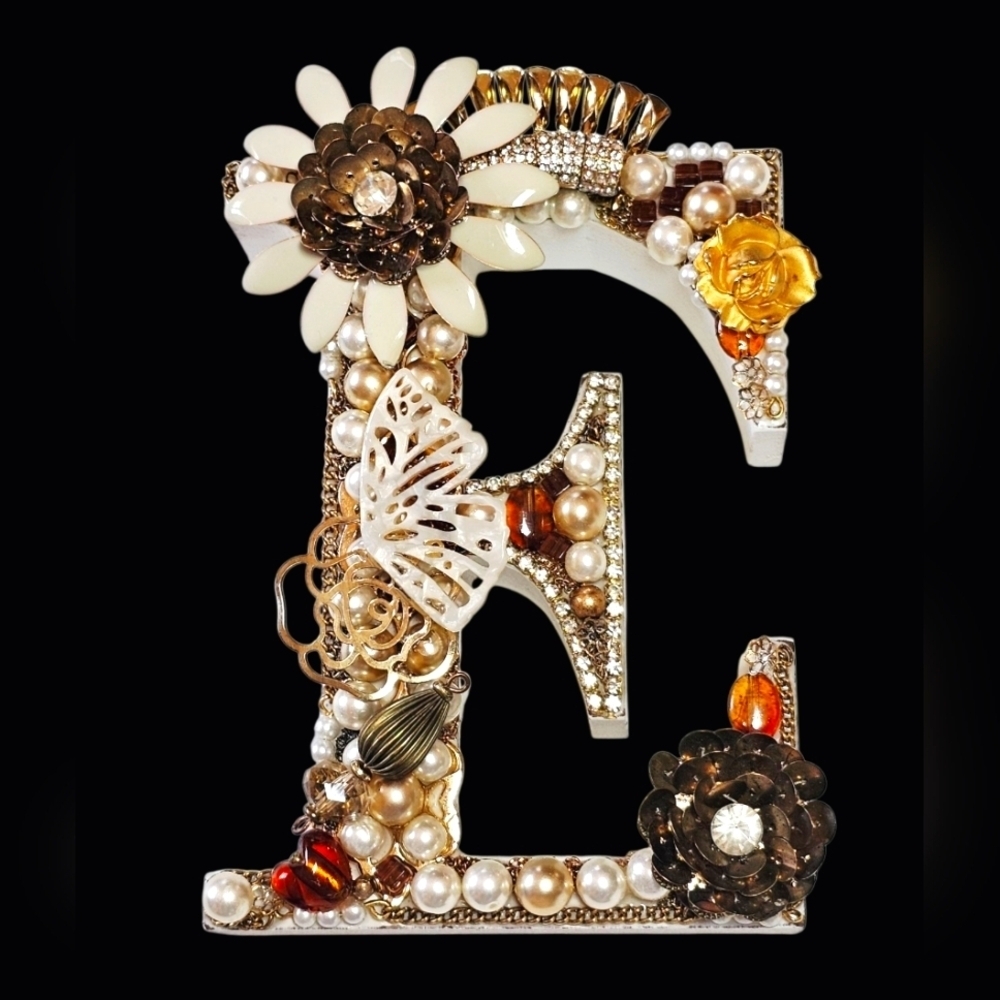 Artistic Handcrafted Upcycled Vintage Jewelry Decorative Letter E